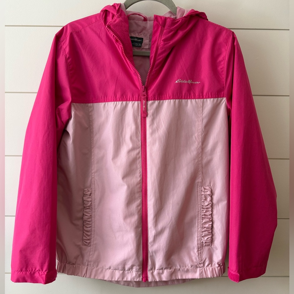 Eddie Bauer lightweight hooded windbreaker/rain jacket in Kids size L (14–16)